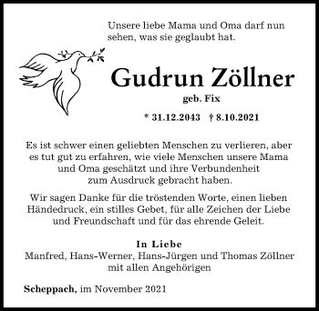 Traueranzeigen Von Gudrun Z Llner Allg Uer Zeitung