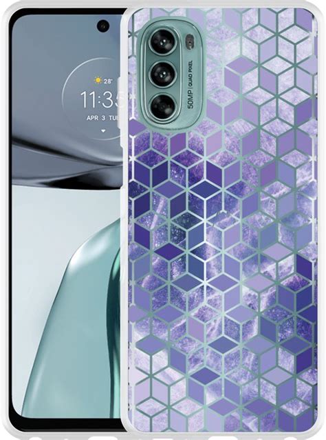 Cazy Hoesje Geschikt Voor Motorola Moto G62 5G Paars Hexagon Marmer Bol