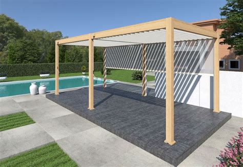 Pergola bioclimatique Ombréa alu 3 x 6 m autoportée effet bois 2