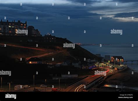 Light Trail On Saltburn Sea Front Stock Photo Alamy