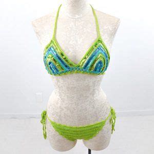 Neiman Marcus Swim Luxury Handmade S Crochet Sequin Bikini Green Poshmark