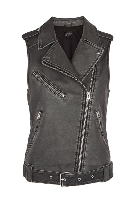 Lyst Topshop Sleeveless Faux Leather Biker Jacket In Black