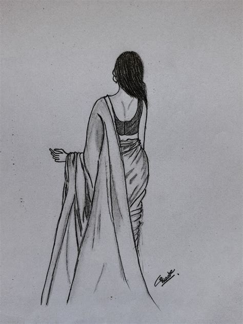 Simple saree pencil drawing Pencil Drawing Images, Pencil Drawings Of ...