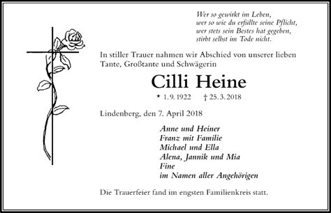 Traueranzeigen Von Cilli Heine Allg Uer Zeitung