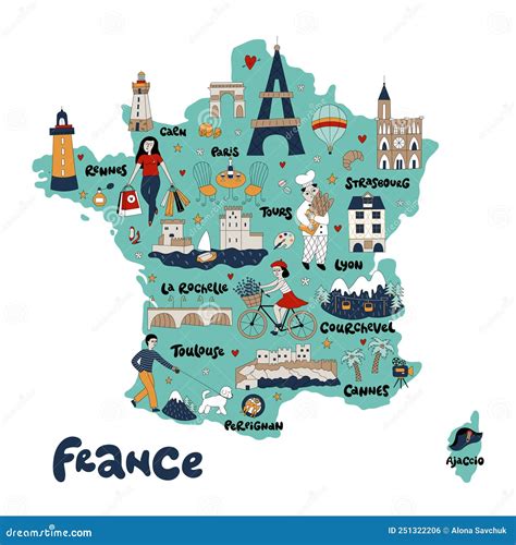 France And Franch Territory Hand Drawn Map Vector Illustration