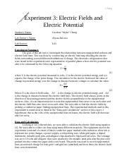 PHYS 221 LAB 3 Docx Chang 1 Experiment 3 Electric Fields And