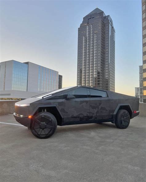 Dark Grey Black Camo Wrapped Cybertruck Looks Awesome Tesla