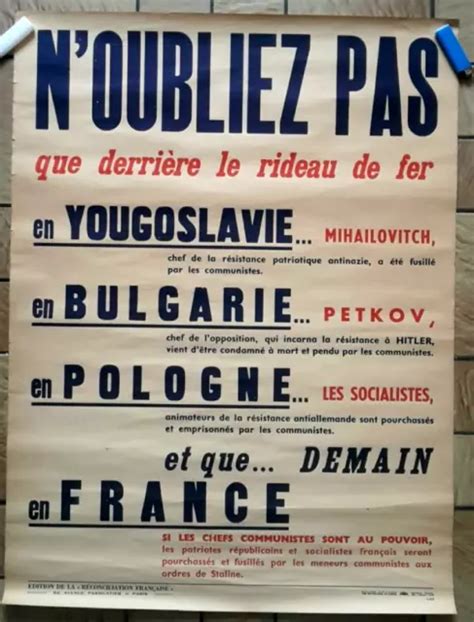 ANCIENNE AFFICHE PROPAGANDE Anti Communiste Réconciliation Française