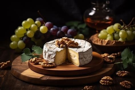 Premium AI Image | Delicious Brie Cheese Platter with Grapes and ...