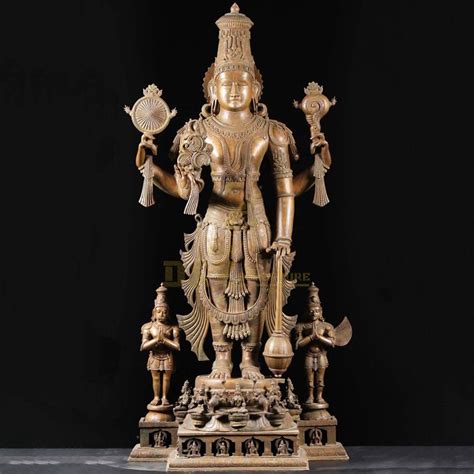 Lord Vishnu Laxmi Brass Statue Dandz Sculpture