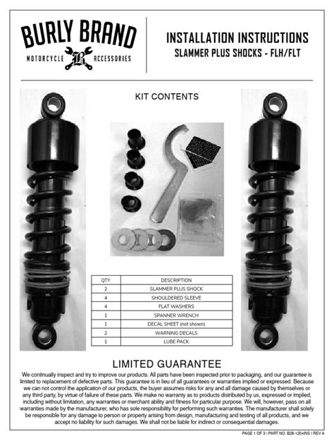 Burly Brand Slammer Plus Shocks For FLH-FLT | Download Free PDF ...