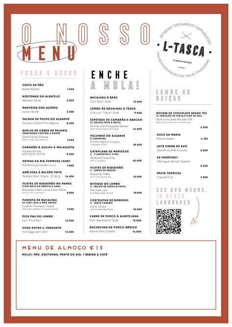 Carte Et Menus 2024 L Tasca By Maria Peixeira à Lisbonne Thefork