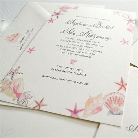 Watercolor Seashells Wedding Invitations Custom Invitations Unique Wedding Invitations