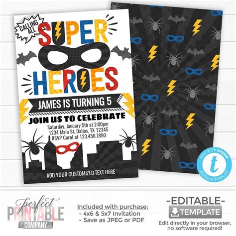 Superhero Birthday Invitation Superhero Party Invitation Superhero