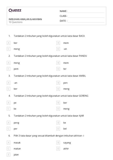 50 Lembar Kerja Awalan Untuk Kelas 5 Di Quizizz Gratis And Dapat Dicetak