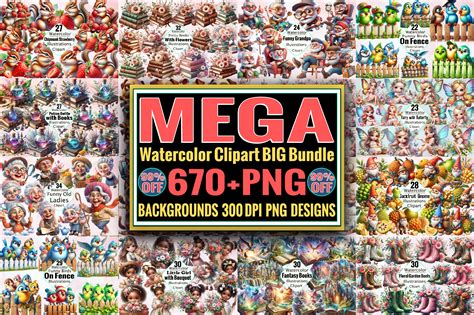 The Mega Watercolor Big Clipart Bundle Graphic By Svgart · Creative Fabrica