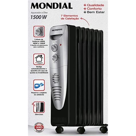 Aquecedor A Óleo Mondial 1500w A 06 Preto Prata ViniSound