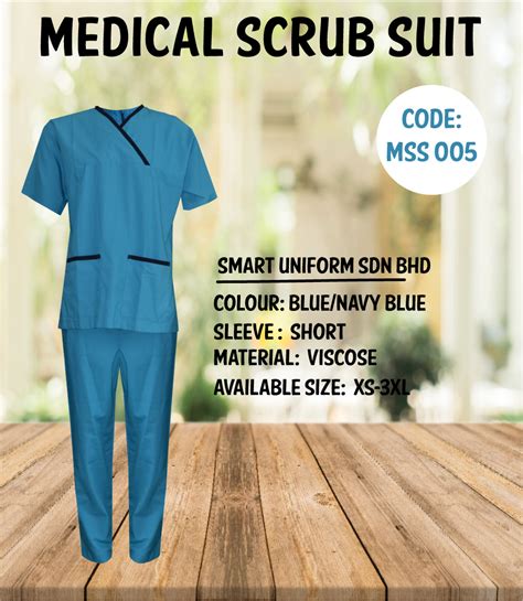 Mss 005 Ready Stock Medical Scrub Suit Bluenavy Blue Smart Uniform Malaysia