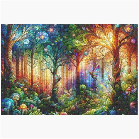 Stained Glass Magical Forest Vibrant Colors Jigsaw Puzzle 1000 Pieces Jigsaw Puzzle Hut