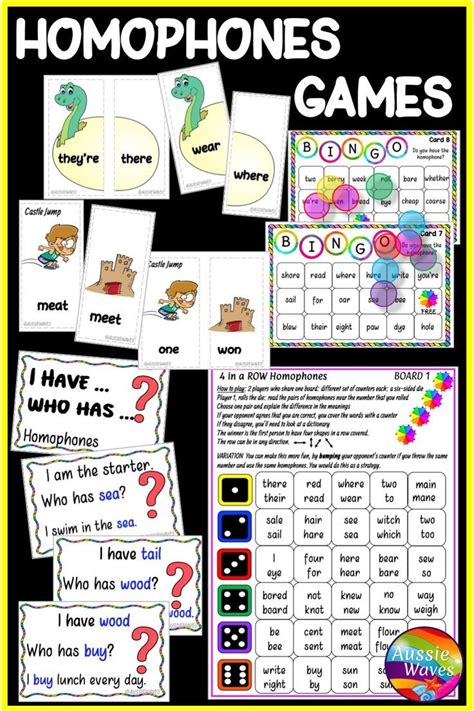 HOMOPHONES Matching Cards and Games | Homophones, Matching cards, Play to learn