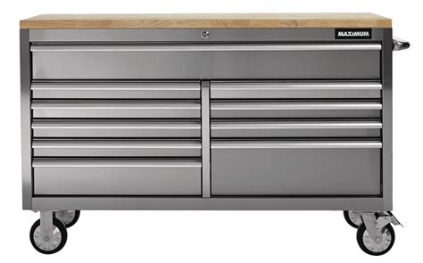 MAXIMUM Butcher Block Top Rolling Tool Storage Cabinet with 10 Drawers