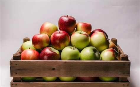 A Wooden Crate Filled With Lots Of Apples White Background Premium AI