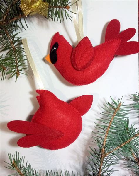 Cardinal Ornament Red Cardinal Decor Felt Cardinal Ornament Etsy