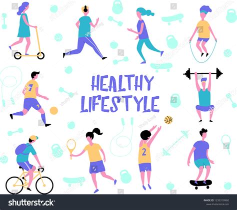 Healthy Lifestyle Vector Illustrations Flat Style เวกเตอร์สต็อก ปลอด