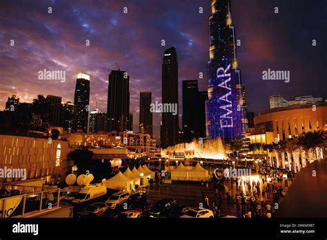 Burj Khalifa And Dubai Fountain Stock Photo Alamy