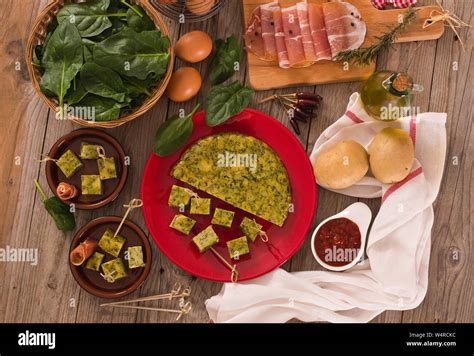 Spanish omelette with spinach Stock Photo - Alamy