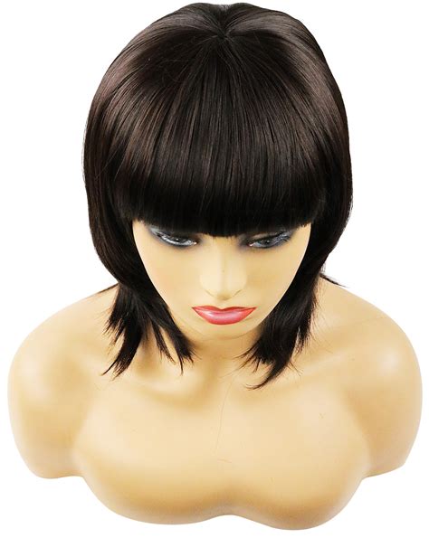 Layered Shag Hairstyle With Full Fringe Middle Length Synthetic Capless Women Wigs