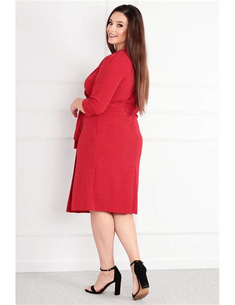 Szlafrokowa Sukienka Plus Size Voxi SHINE Midi Kolor Czerwony Kolor