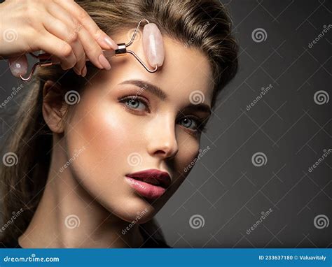 Pretty White Model Caring Of A Forehead Beauty Treatment Concept Skin