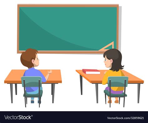 Pupils Sitting In Classroom With Blackboard Vector Image