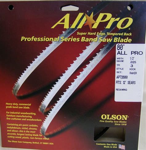 Olson Ap72680 80 All Pro Band Saw Blades 12 X 025 3 Tpi Style Hook