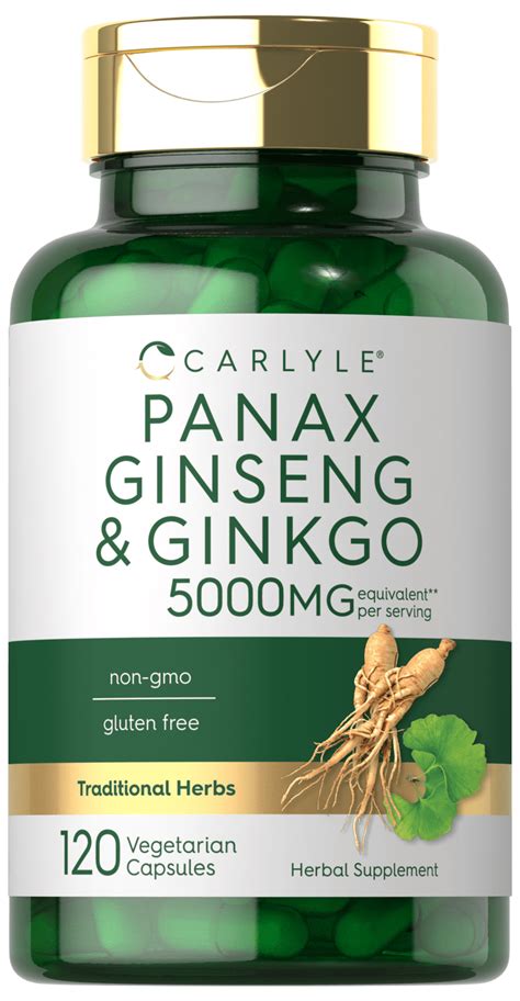 Carlyle Panax Ginseng Ginkgo Biloba Supplements 5 000mg 120