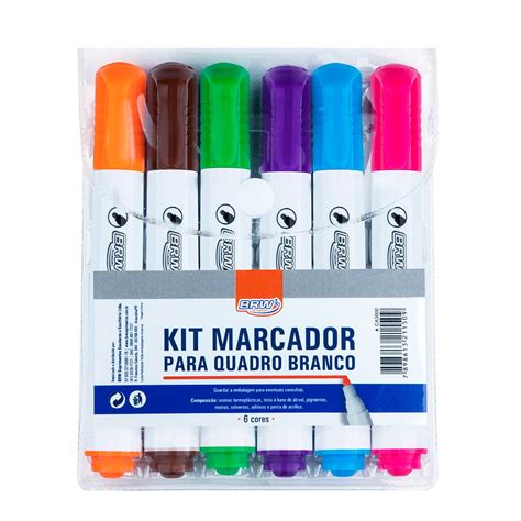 Caneta Para Quadro Branco Kit 6 Cores Vivas Pincel Marcador Brw