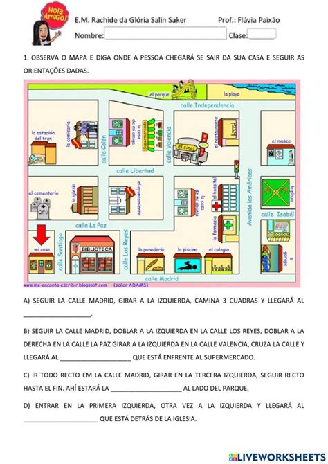 Dar Y Pedir Direcciones Con El Mapa Worksheet Ejercicios De Español Educación Español Aula