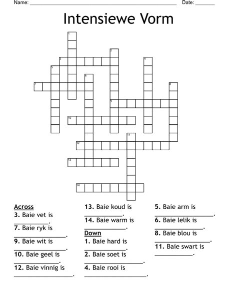 Intensiewe Vorm Crossword Wordmint