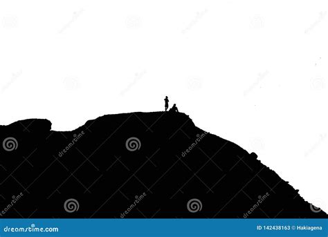 Silhouettes At Skyline Hill Top Stock Illustration Illustration Of