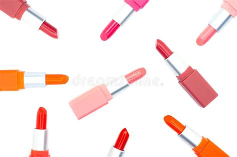 Top View Set Colorful Pastel Lipstick Arranged In A Circle On White