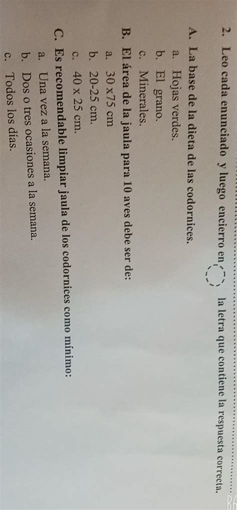 Leo Cada Enunciado Y Lo Encierro En C Rculo La Letra Que Contiene La