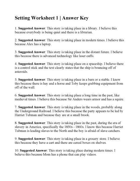 Story Setting Worksheet Grade 1