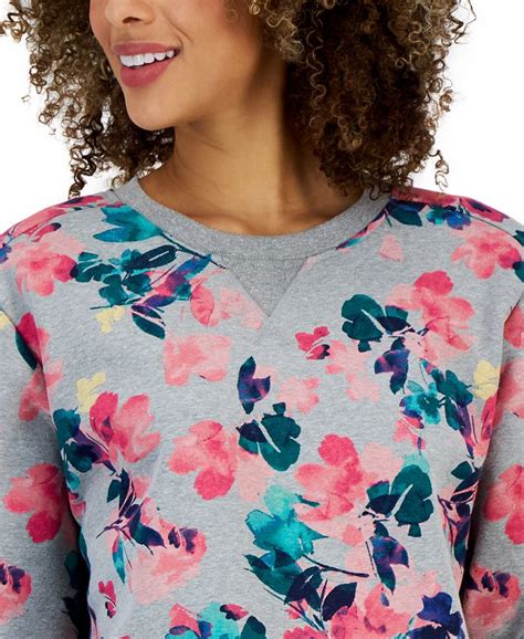 Karen Scott Womens Floral Print Fleece Sweatshirt Created For Macys Macys