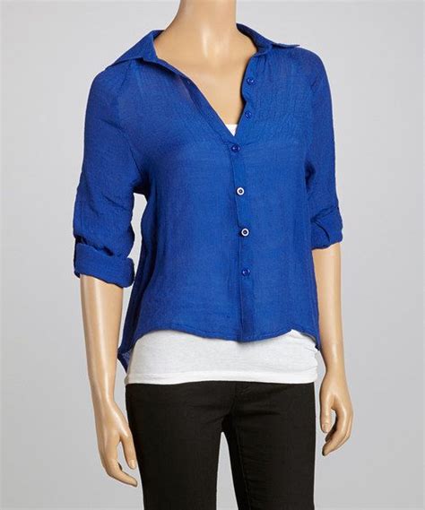 Look At This Royal Blue Lace Button Up On Zulily Today Royal Blue Lace Top Outfits Womens Tops