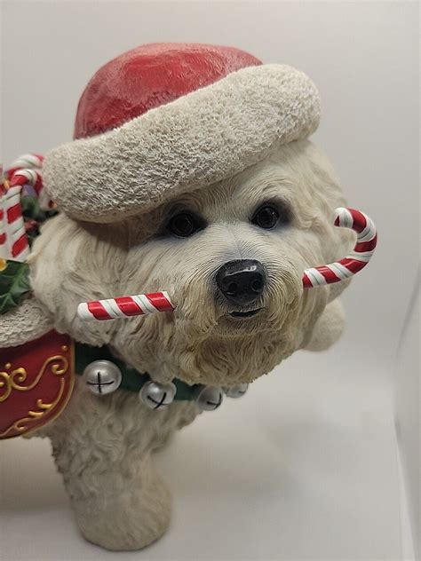 Danbury Bichon Frise Christmas Santa Dog Statue Retired Maltese Mint W