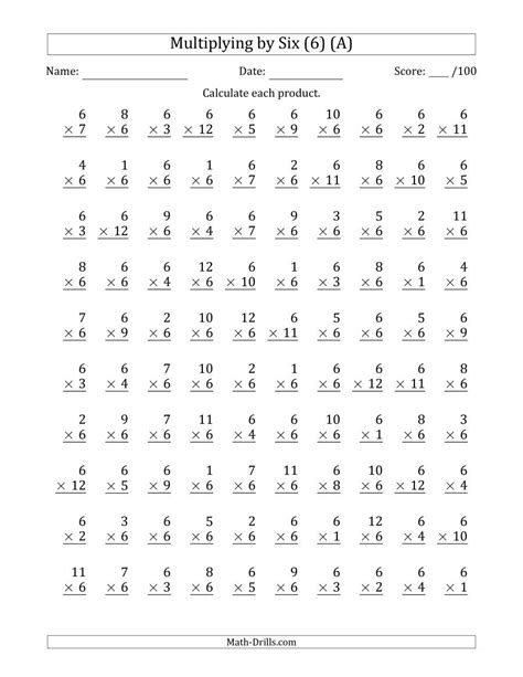 Worksheets Multiplication 6