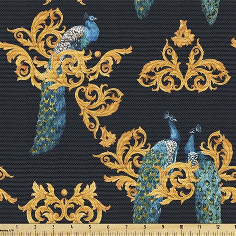 Ambesonne Peacock Fabric By The Yard Exotic Bird Curlicue Boho