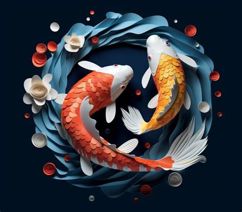 Premium Photo There Are Two Fish Swimming In A Circle Of Paper Cut