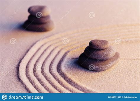 Meditation Zen Garden With Stones On Sand Stock Image Image Of Simple